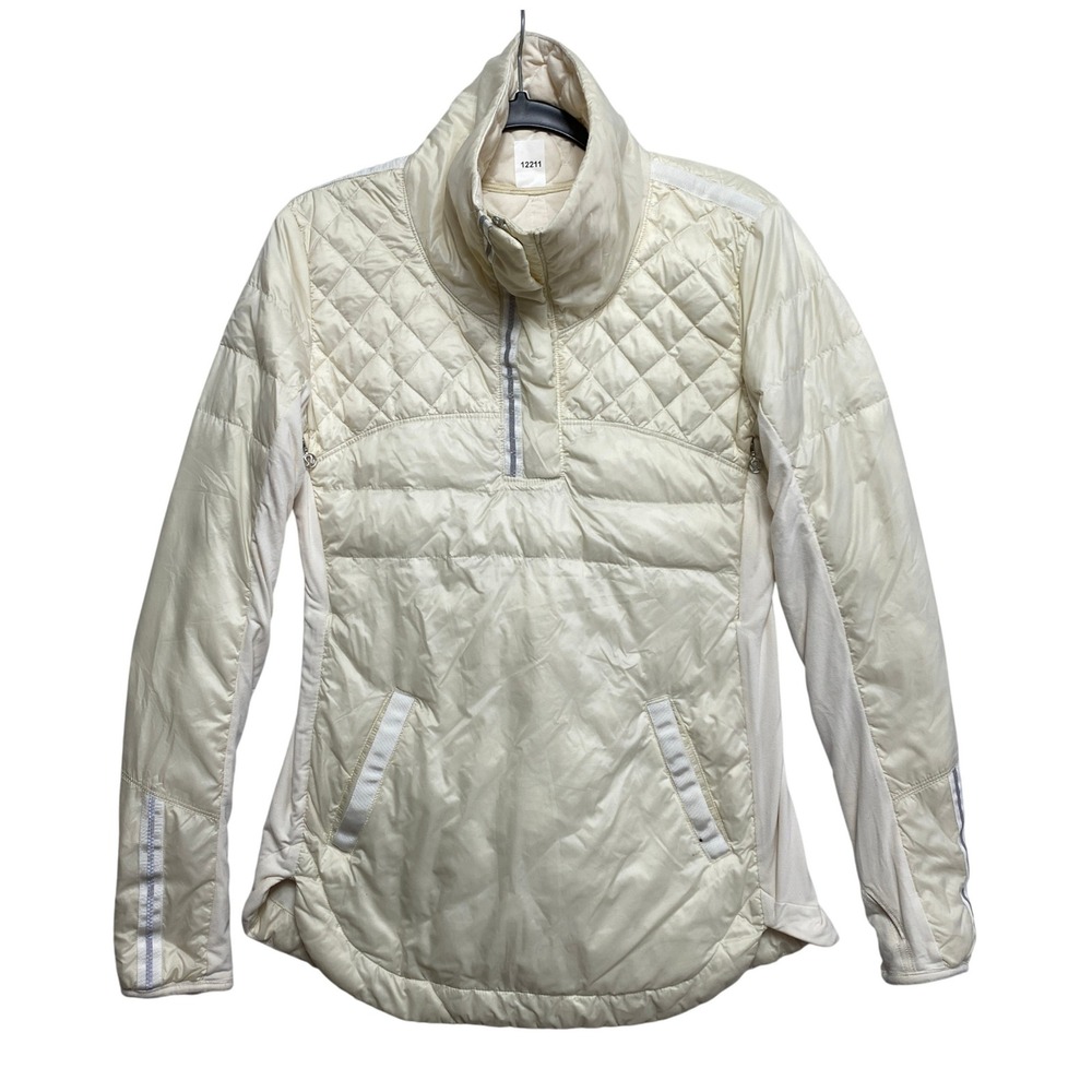 Lululemon Pullover Jacket Womens 4 Cream Quilted Run For Gold 1/4 Zip Reflective